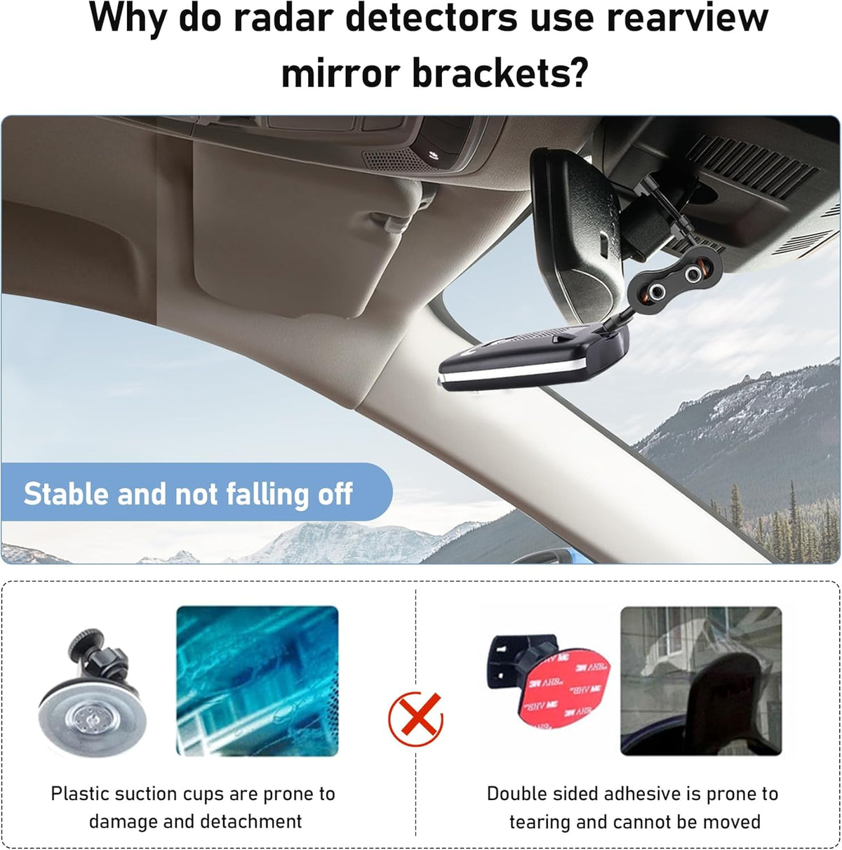 Radar Mount Mirror Mount Bracket for Escort MAX,MAX2,Older(2015-2019) MAX 360 Radar Detector（Not for 2020 Max360 or MAX360C）