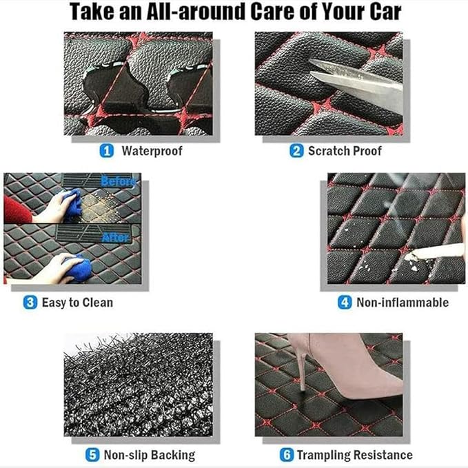 TREGOO All Weather Car Mats Custom Fit Non Slip Floor Mats for 1998-2025 Cars Personalized Leather Protection Pads Suitable for Men Women (Edge Blue, Middle Black Horizontal bar)