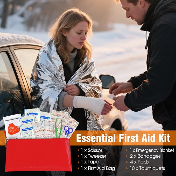 Emergency Car Kit,Roadside Emergency Tool Kit for Vehicle Truck with Air Compressor Jumper Cable First Aid Kit,Winter Auto Road Side Kit Women Men Car Travel Safety Assistance Survival Essentials Kit