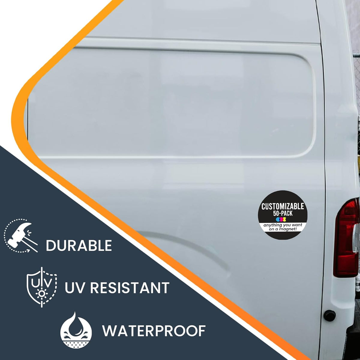 Magnet Me Up Customizable 30 Mil Round Magnet- 5”, 50 PK Weatherproof Car Magnet for Businesses, Sports Teams, Fundraisers & Personal Expression- Custom Text & Logo- Strong Magnetic Vinyl for Vehicles