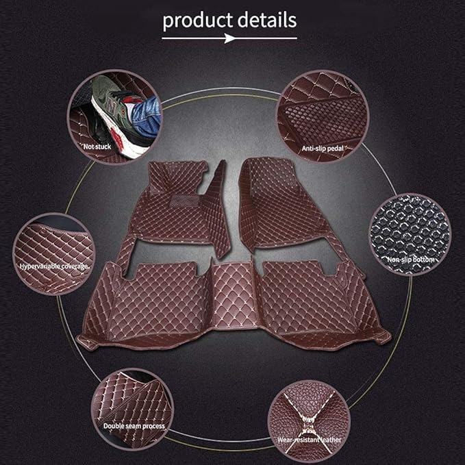 Custom Car Floor Mats for 96% Sedan SUV Sports Car Protection Full Coverage Pads Anti-Slip Leather Floor Lining All Weather Car Floor Mats (Black Gold)