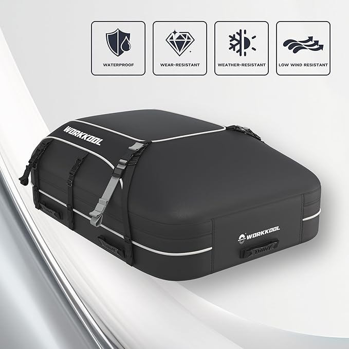 Rooftop Cargo Carrier Vehicle Soft-Shell Carriers, Heavy Duty Car Roof Bag Waterproof Without Rack, Car Topper Luggage Carrier-with 6 Hooks,Mat&Coded Lock(15 Cuft)
