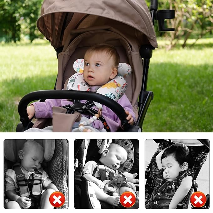 vocheer Baby Travel Pillow(Upgraded), Head and Neck Support Pillow for Pushchair, Car Seat,Stroller, Bouncer, Cotton(Rabbit)