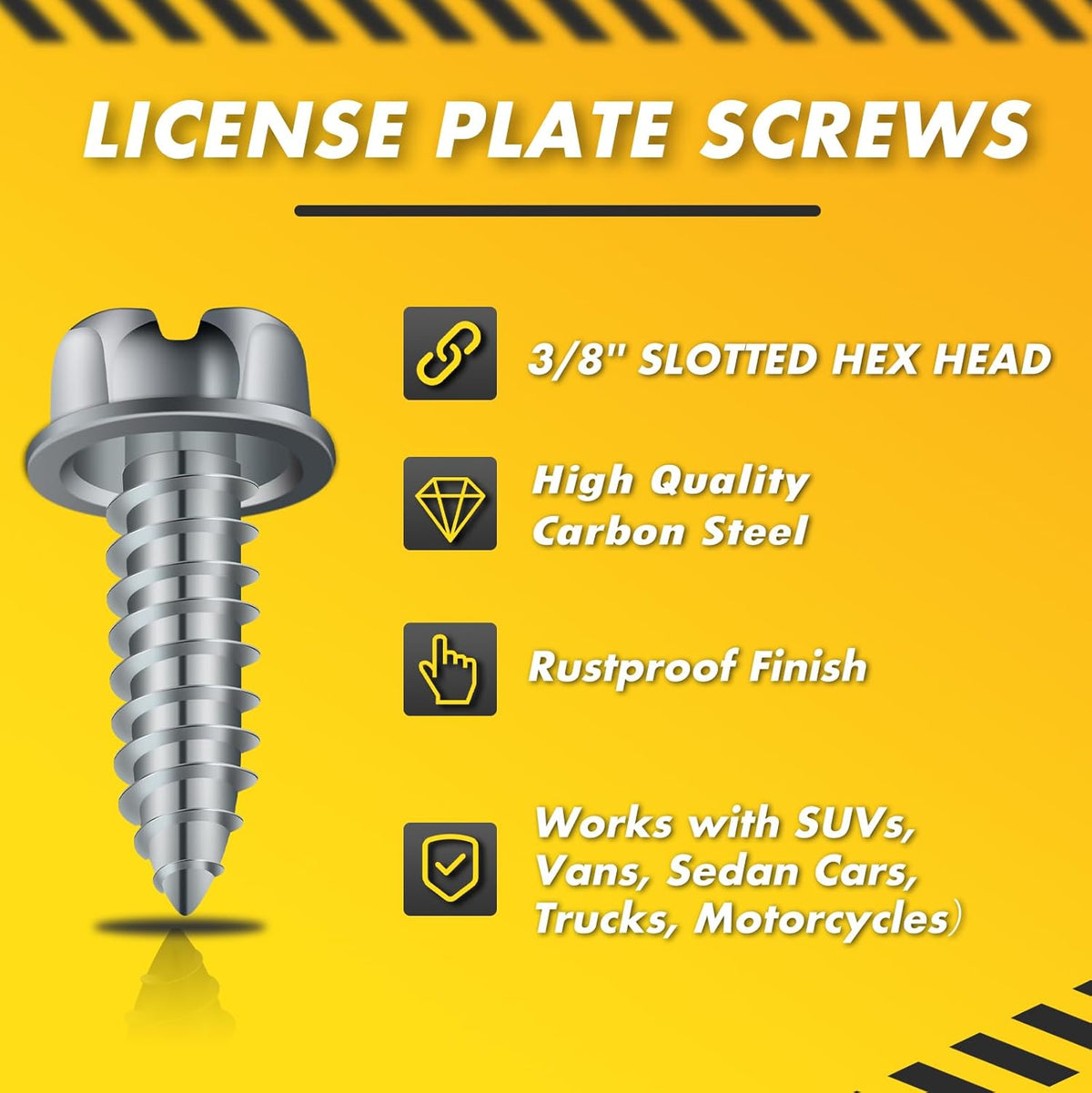 【Upgraded】 100 Pcs License Plate Mounting Screws for Car Dealers #14 x 3/4" Slotted Hex Head License Plate Bolts with Rustproof Finish, Car License Plate Screws for License Plates Frames