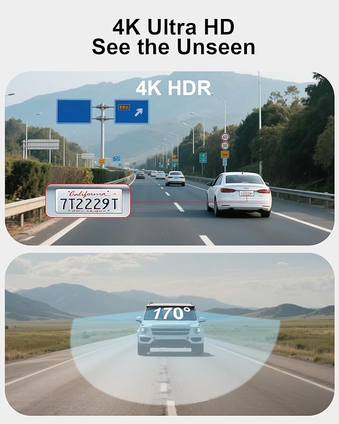 4K Dash Cam Front, Built-in 5.8G WiFi, Free 64GB Card & 48W A+C Car Charger Included, Dash Camera for Cars, Mini Dashcam with Super Night Vision, Loop Recording, G-Sensor, 24 Hours Parking Monitor