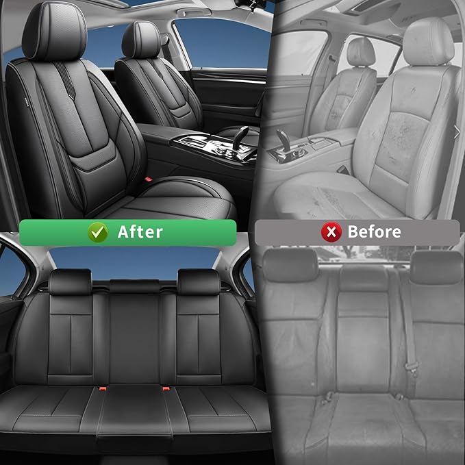 Fit Accord Car Seat Covers for Honda Accord 2003-2024 2025 2026 -Upgraded Premium Waterproof & Breathable Leather,Airbag Compatible,All-Weather Seat Cushion Protector,Full Set,Black
