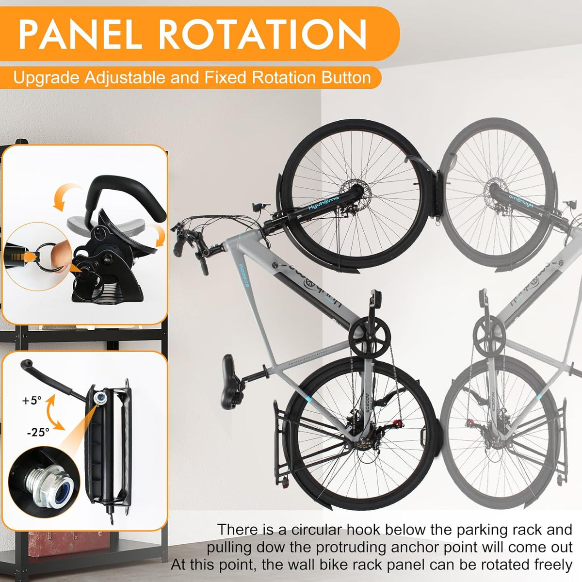 Swivel Bike Wall Mount, Bike Wall Hanger and Hooks, Hanging Bike Rack for Garage, Wall Bike Rack Easy to Load and Unload Can Hold Up to 77 lbs, 2 Pack, Black