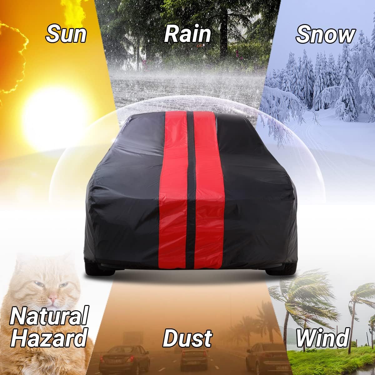 iCarCover Custom Car Cover for 1974-1981 Chevy Camaro Z28, Type LT Waterproof All Weather Rain Snow UV Sun Protector Full Exterior Indoor Outdoor Car Cover (Stripe - Black/Red)