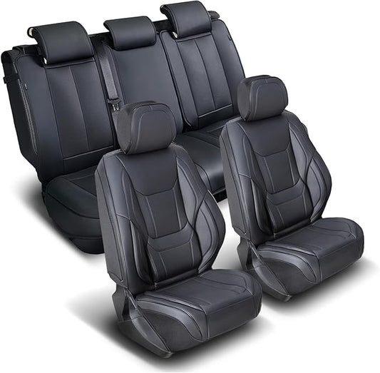 Coverland Custom Fit Car Seat Covers for Car Compatible with [2010-2014 Ford Mustang, Mustang Shelby] Premium Water Resistant Leather Non-Slip Interior Protector [Full Set Black - Size Chart X83]