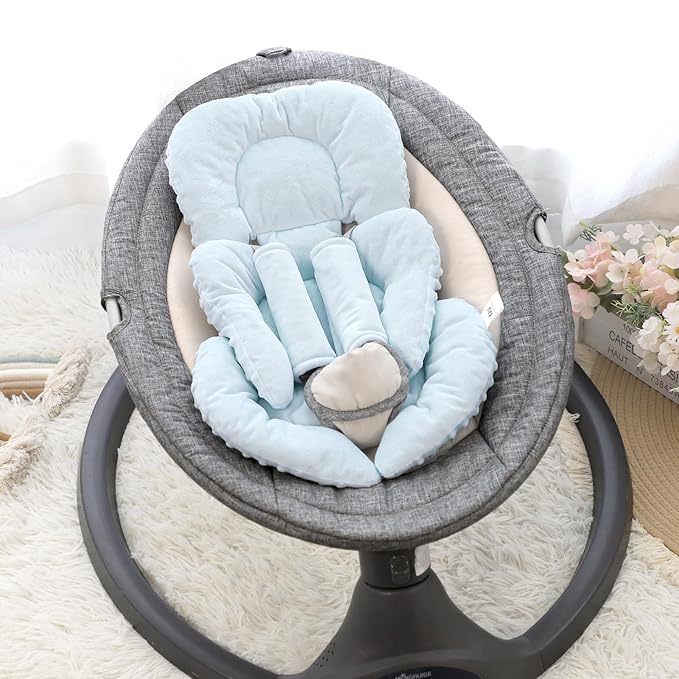 GFU Infant Car Seat Insert Head and Body Support, Reversible Newborn Insert for Carseat with Strap Pads, Soft Stroller Cushion Pillow Insert for Boys and Girls, Fits for Stroller, Swing, Lightblue