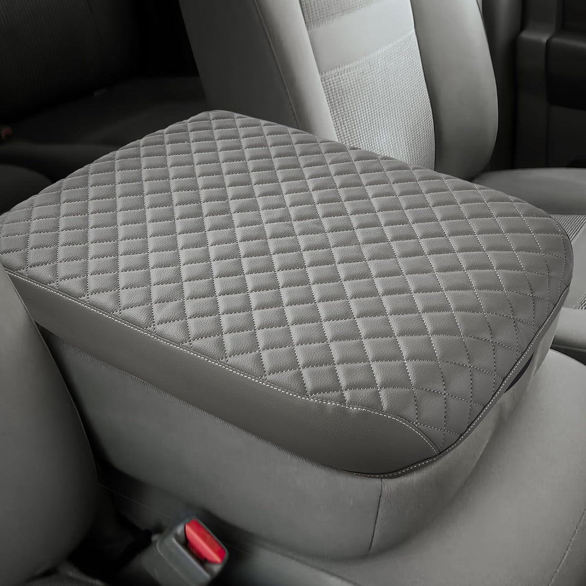 JOYTUTUS Center Console Cover Compatible with 2002-2012 Ram 1500 2500 3500 Jump Seat Console, Leather Arm Rest Armrest Cover for Car, Durable Middle Console Cover, Car Arm Rest Cover Replacement, Gray