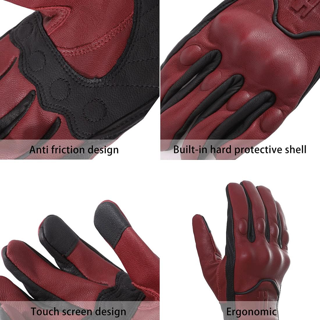 Harssidanzar Leather Motorcycle Gloves for Men Touchscreen GM028