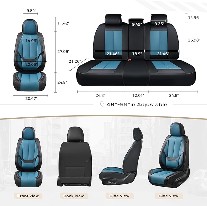 Coverado Car Seat Covers Full Set, Car Seat Protector Waterproof, Nappa Leather Car Seat Cushion, Seat Covers for Cars, Front Seats and Back Universal Fit for Most Cars