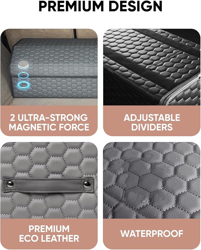Owleys Foldable Trunk Organizer For Car - Trunk Organizers Car Storage - Collapsible Auto Trunk Organizer With Lid - Small And Large Cargo Organizer - Trunk Organization (Gray 21)
