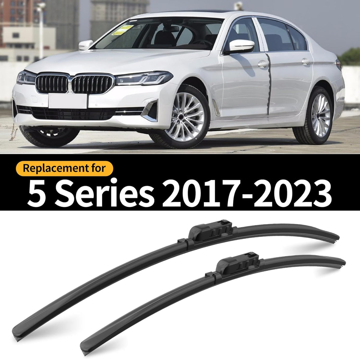 Front Windshield Wipers, 2-Piece Set for BMW 5 Series 530i 530e 540i M550i 2017 2018 2019 2020 2021 2022 2023 - Automotive Replacement Front Wiper Blades for Car Window