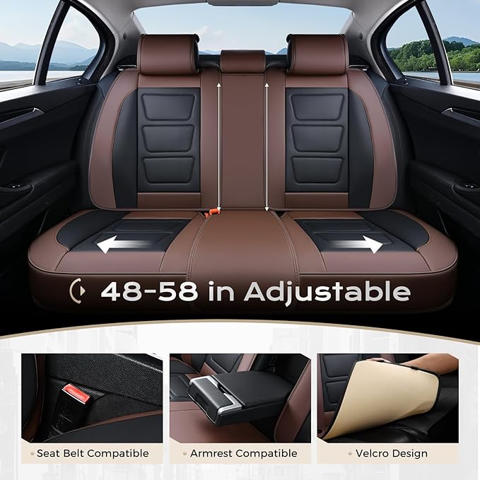 Coverado Car Seat Covers Full Set, Seat Covers for Cars, Front Seat Covers and Back Seat Cover Waterproof Leather Automotive Seat Cover, Universal Car Interior Protectors Cushion for Most Cars