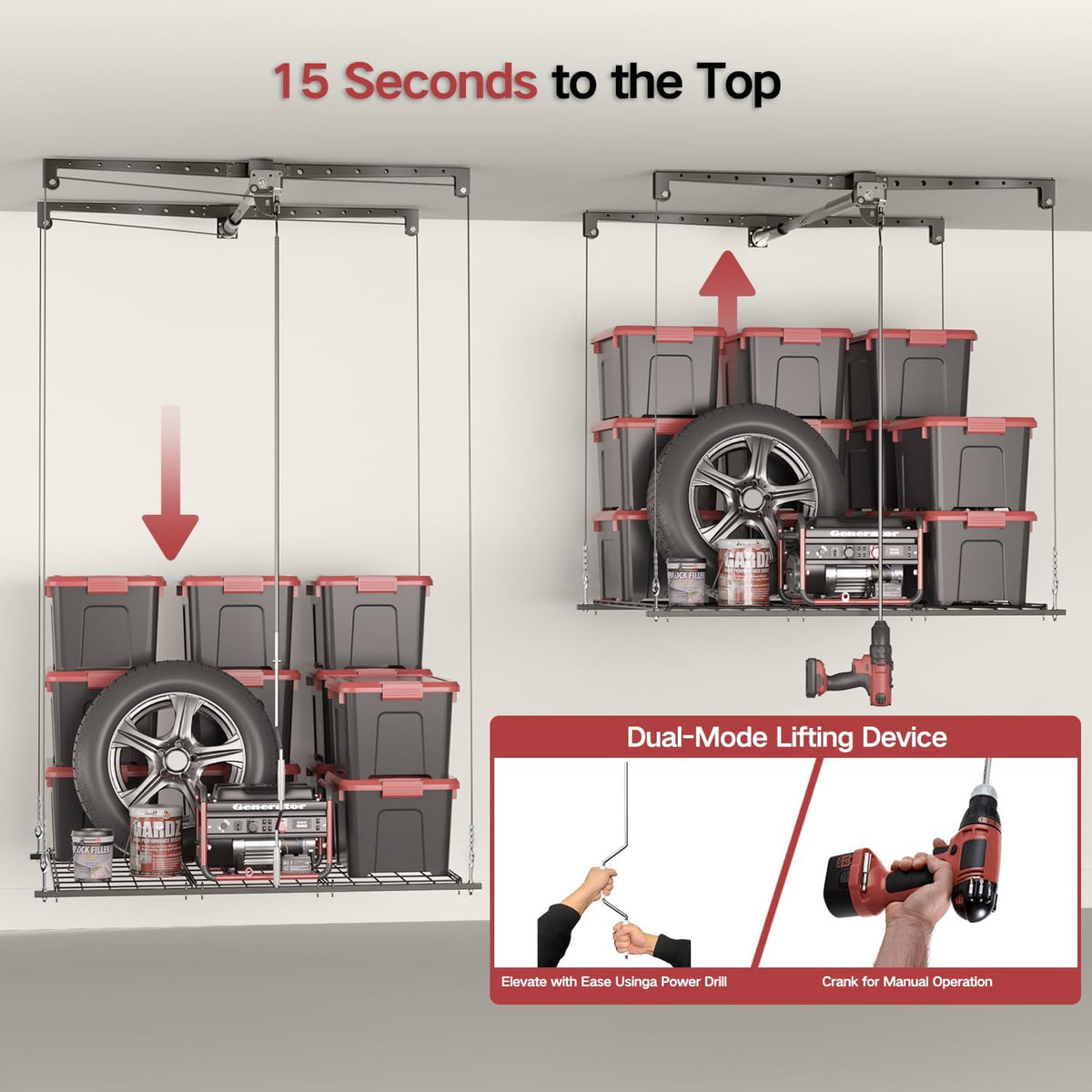 Overhead Garage Storage Rack, Adjustable Heavy-duty 4x4 Ft Ceiling Storage Racks with Safety Lock, Ideal for Garage Storage Lifting Organization System, 250lbs Capacity