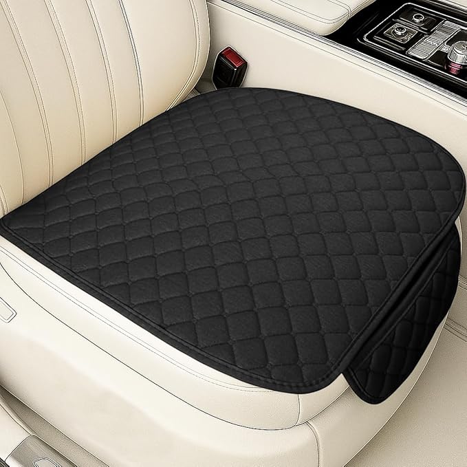 YoRise Comfortable Car Seat Cover, Linen Breathable Anti-Slip Front Bottom Seat Cushion Pad with Storage Pocket, Universal Auto Interior Seats Protector Accessories for Car Truck SUV (Black)