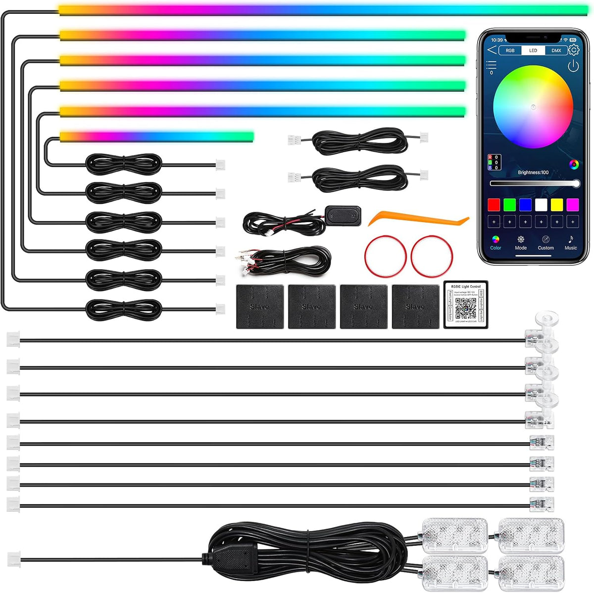 Dreamcolor Acrylic Interior Car LED Strip Light with Wireless APP, RGB 18 in 1 with 175 inches 612 LEDs Fiber Optic Strip Lights for Car, Dual Zone Music Sync Neon Car Ambient Lighting Kits