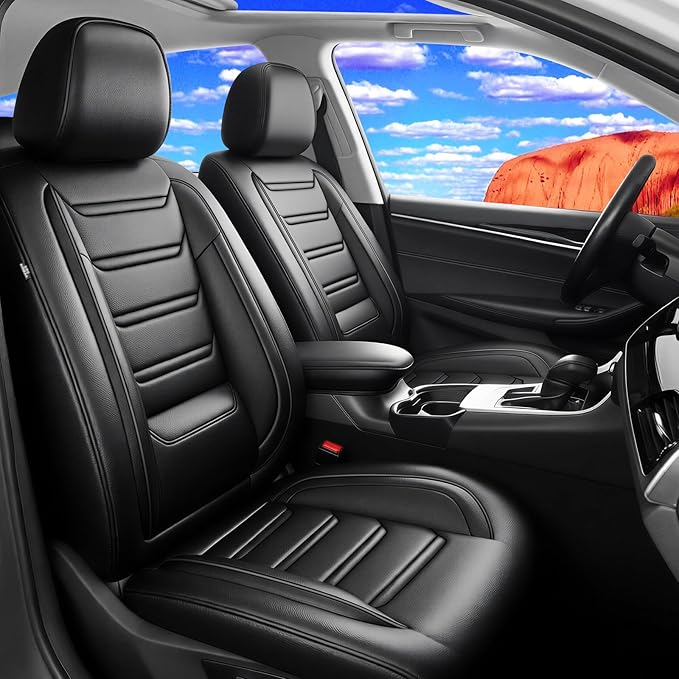Fit CX-30 Car Seat Covers (Front Pair) for Select Mazda CX30 2020-2025, Premium Full Coverage Leather, Airbag Compatible, Waterproof All Weather Breathable Seat Cushion Protector, Black