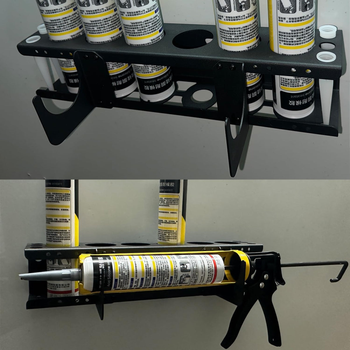 Caulking Tube and Caulking Gun Holder, Caulking Gun Storage Rack, Handy Rack for Caulking Tubes and Gun, Caulking Gun Holder Caulking Gun Storage Organizer for Workshop, Shop, Garage (1)