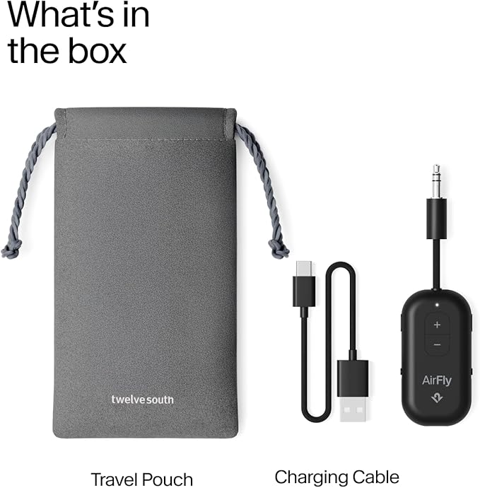 AirFly Pro 2 – Bluetooth Adapter for Airplane, Pair 2 AirPods or Wireless Headphones – 3.5mm AUX Bluetooth Transmitter and Receiver for Cars, Boats, Treadmills, TVs– Airplane Travel Essentials, Black