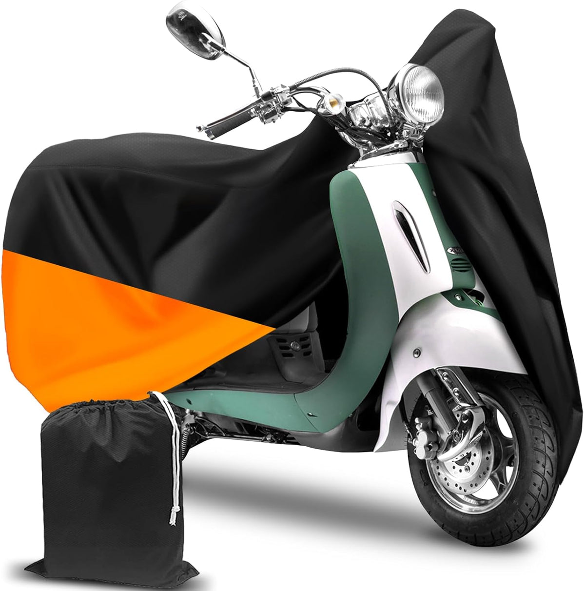 COVERVIN Scooter Outdoor Waterproof Cover, Moped Cover Vespa Cover for Honda Ruckus Yamaha 60″ Long (XS, Black Orange)