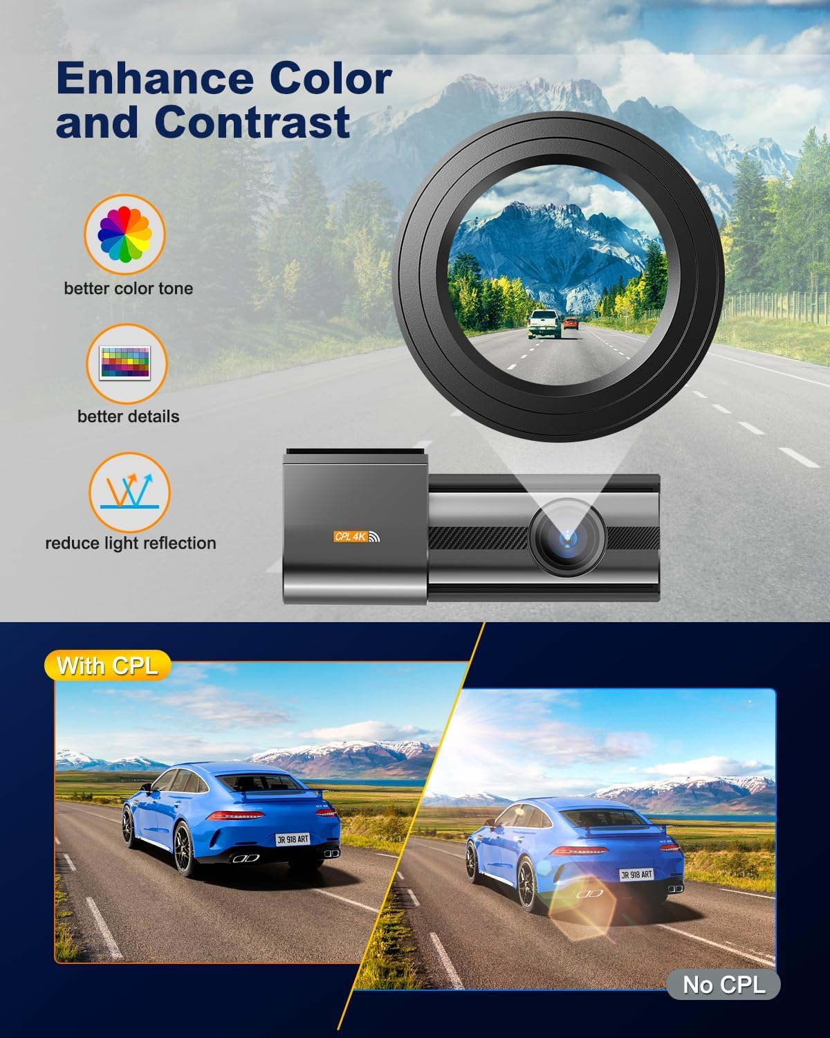 Dash Cam Front 4K, Built-in 5GHz WiFi with CPL, Car Camera Dashcam with UHD 2160P, 64GB Card, 24H Parking Monitor, Super Night Vision, WDR, G-Sensor, App Control, 170° Wide Angle, Support 256GB Max