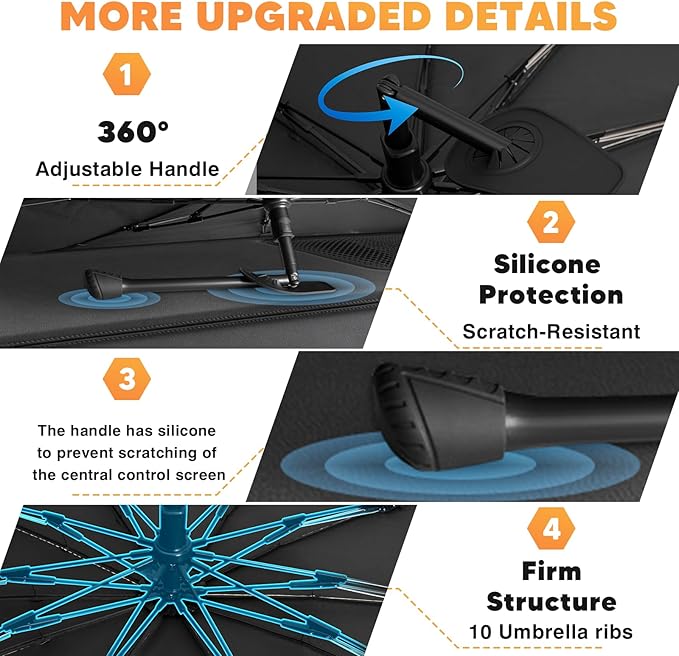 KUST Custom Fit Windshield Sun Shade Umbrella for 2022-2025 2026 Jeep Grand Cherokee | Foldable Sunshade with Bendable Handle | Blocks Heat & UV Scratch Resistant Keep Cool Sunshield