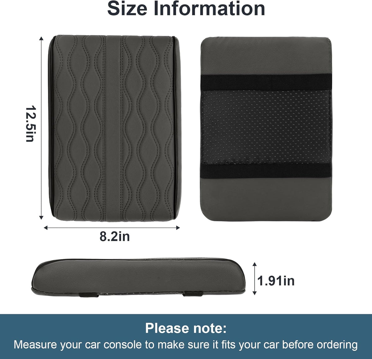 Memory Foam Car Armrest Cushion - Premium Leather Armrest Cover for Car, Comfortable Protection, Universal Fit Center Console Cover for Car, SUV, Sedan, Easy Installation (Gray)