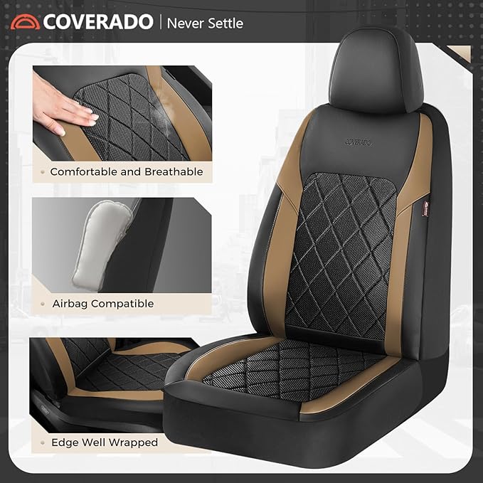 Coverado Car Seat Covers, Front Seat Covers, 2 Front Automotive Seat Cover, Mesh Breathable Seat Protectors, Universal Fit for Most Cars