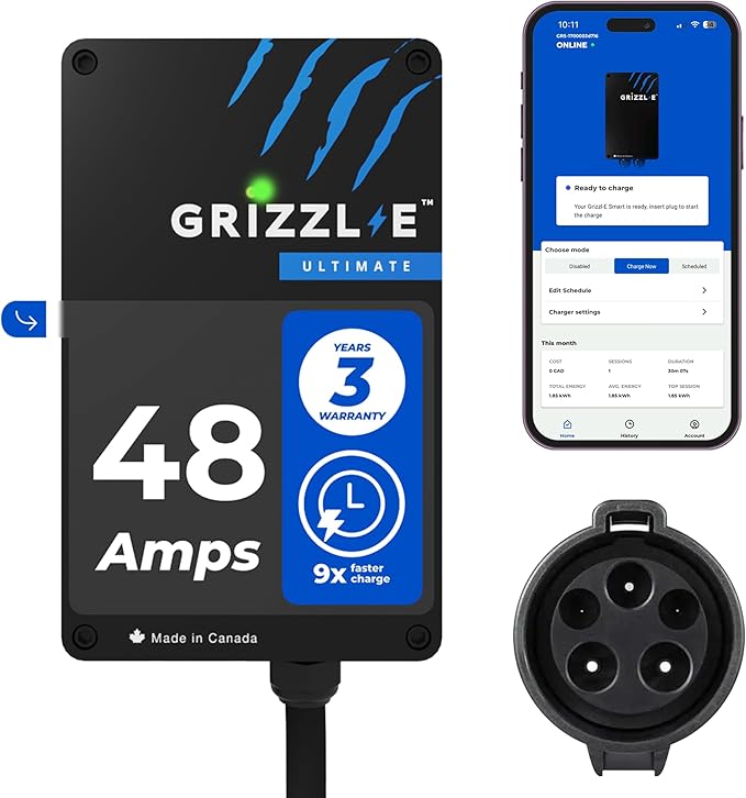 Grizzl-E 48A Ultimate Level 2 Fast Electric Vehicle (EV) Charger, UL Tested and Certified, Metal Case, Indoor/Outdoor Electric Car Fast Charging Station, Hardwired, Classic Black, J1772