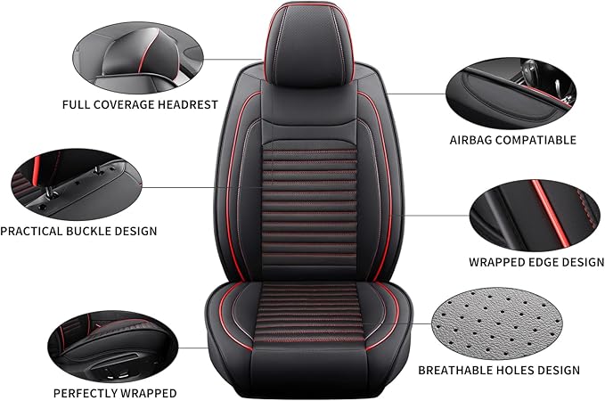 Car Seat Covers Full Set Fit for Toyota Venza 2009-2026, Premium Faux Leather Car Seat Protector,Breathable Anti-Slip Full Wrapping Edge Seat Covers(Black&Red,Full Set)