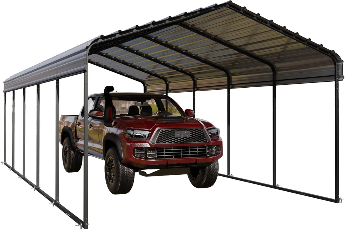 PHI VILLA Outdoor Carport Canopy 12' x 25', Metal Carport Tent Heavy Duty, Garage Car Shelter Shade with Metal Roof, Frame and Bolts for Car, Truck and Boat