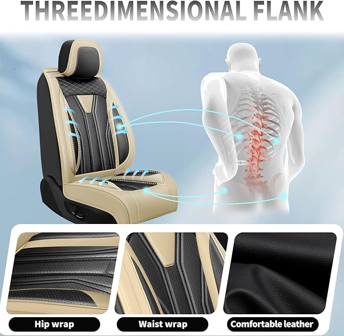 Fit Juke Car Seat Covers Compatible with Nissan Juke 2012-2015 2016 - Premium Leather， Waterproof Breathable， All-Weather Seat Cushion Protecto&Airbag Compatible (2 Front Seat Beige&Black)