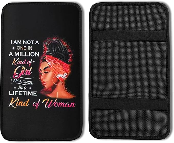 Afro Women Vehicle Center Console Armrest Cover Pad,Black Kind Girl Car Accessories Middle Console Cushion Pad,Auto Arm Rest Mat Decor African American Women Gifts for Most Vehicle SUV Truck