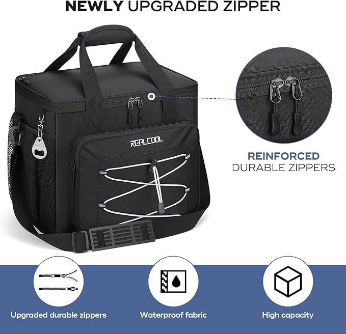 RealCool Soft Cooler Bag 35/45Can, Collapsible Cooler Insulated Leak Proof, Large Lunch Box for Men Women, Soft-Sided Cooler for Picnic, Grocery, Beach, Camping, Travel