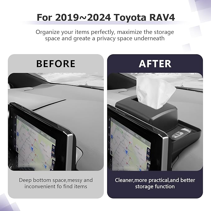 LUWU 2024 RAV 4 Dashboard Storage Tray Compatible with 2019-2022 2023 2024 2025 Toyota RAV 4 Accessories Center Console Display Box Hidden Tray Silicone Organizer Tray w/Tissue Box Behind Screen