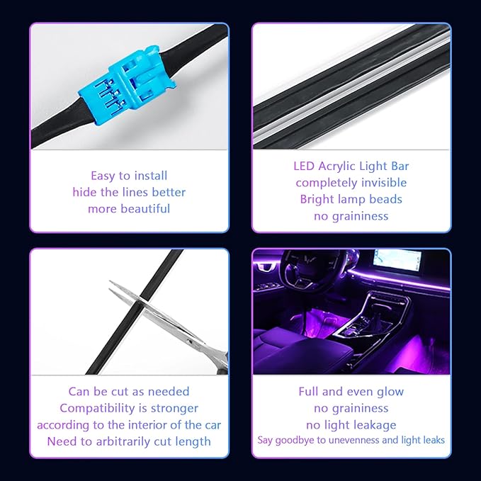 Car-Ambient-Lighting-Kit,RGB 18 in 1 256 LED with Wireless APP DIY Modes Acrylic Interior Car LED Strip Light