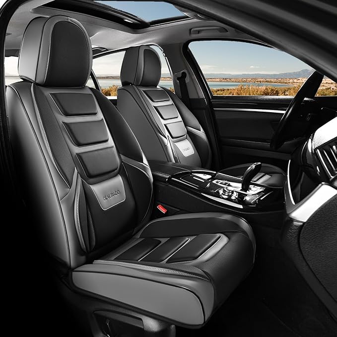 Coverado Car Seat Covers, Front Covers for Cars, Car Seat Cover Front Seats, Automotive Seat Cover, Waterproof, Leather Car Seat Cushion, Universal Interior Covers Seat Protectors for Most Cars Gray