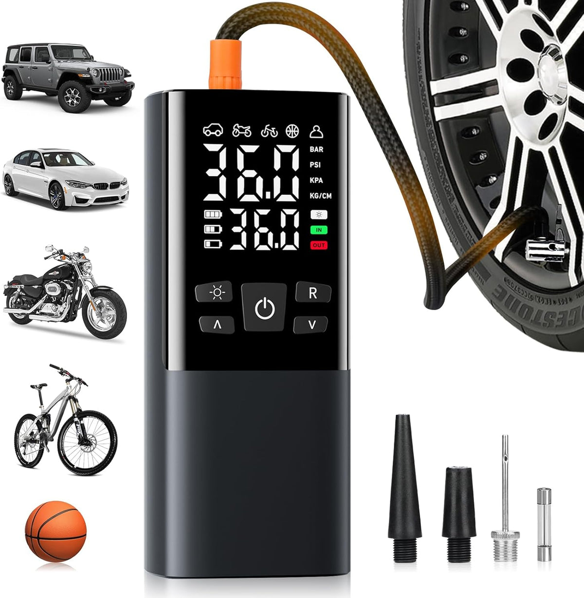 Bestview Tire Inflator Portable Air Compressor-150PSI Air Compressor 4X Faster, Equipped with Digital Pressure Gauge and LED Light,Suitable for Cars, Bicycles, Motorcycles and Ball Sports Equipment