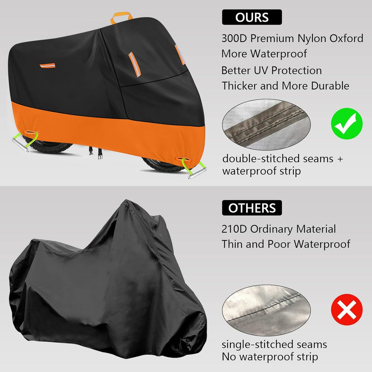 Powersports Vehicle Covers Black & Orange Waterproof Motorcycle Cover with Lock Holes 300D Oxford Heavy Duty Vespa impermeable para Moto Scooter Cover 150cc Waterproof (XL: 82" x 37" x 50")