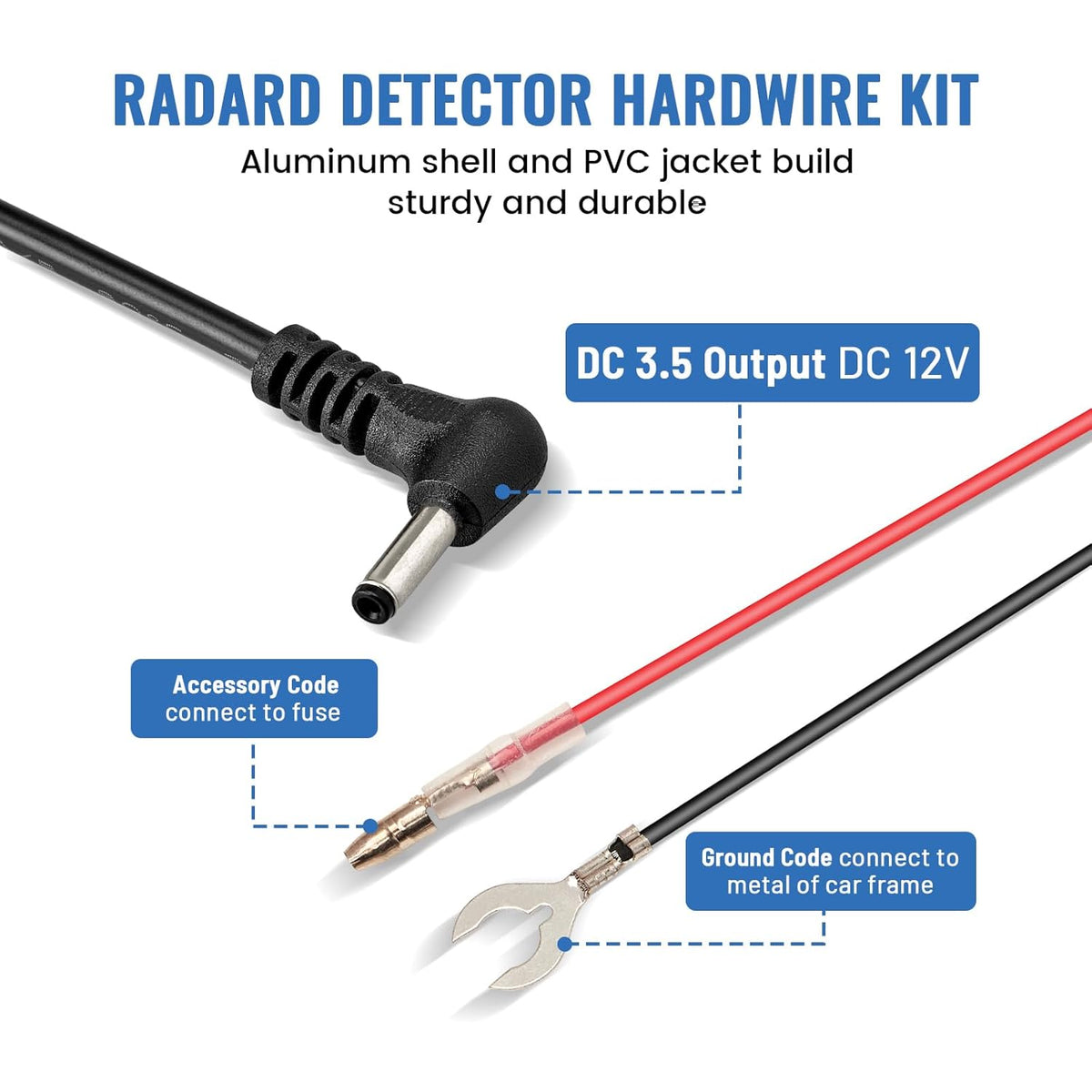 EWAY Radar Detector Hardwire Kit, DC3.5 Direct Wire Wiring Kit for Radar Detectors Power Cord Replacement for Cobra RAD 350 380 450 480i XRS9370 XRS955 XRS5300 XRS7700 Whistler Escort Uniden (13FT)