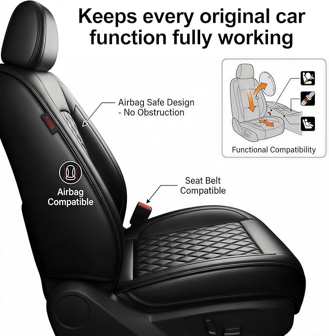 Fit for Equus Seat Covers Compatible with Hyundai Equus 2011-2016 - Waterproof Breathable Leather Automotive Seat Cushions Protector,Airbag Compatible,Full Set 5 Seats(Black)