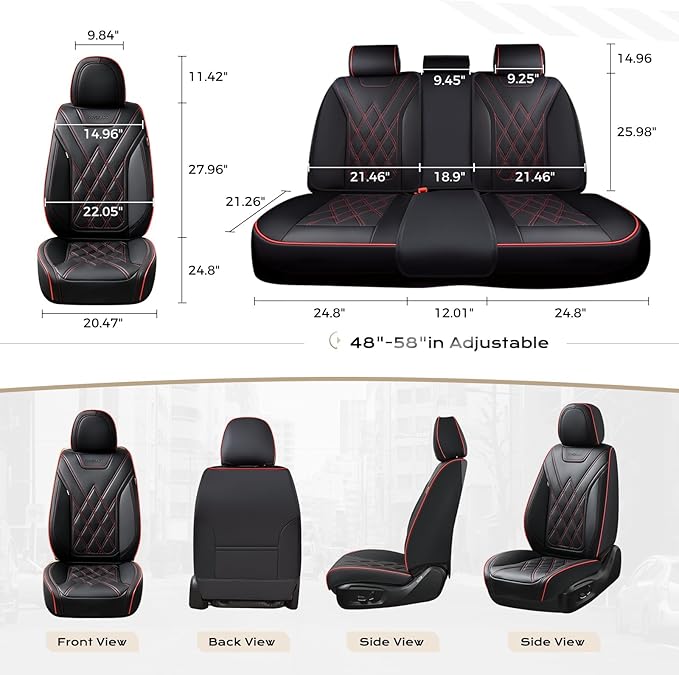 Coverado Car Seat Covers Full Set, Seat Covers for Cars, Front Seat Covers and Back Seat Cover Waterproof Leather Automotive Seat Cover, Universal Car Interior Protectors Cushion for Most Cars