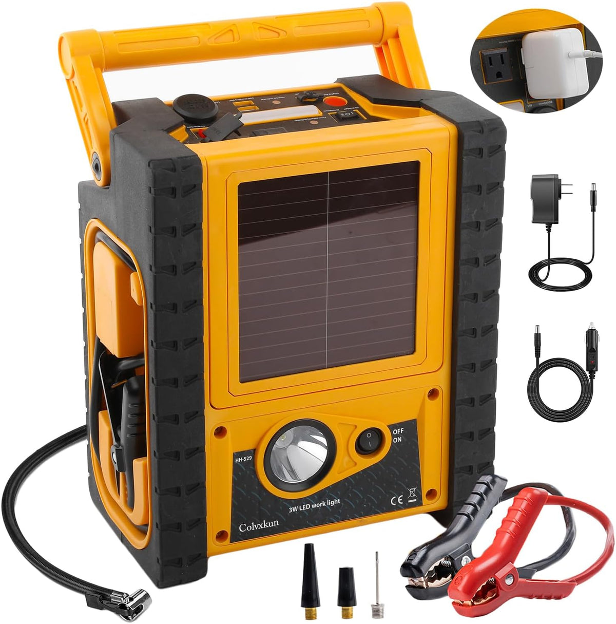 6-in-1 Car Battery Jump Starter with Air Compressor 2000A 260PSI 400W Inverter, Jump Starter Jump Box (All Gas 8.5L Diesel), Solar Portable Power Station,AC/DC/USB Ports and LED Lights