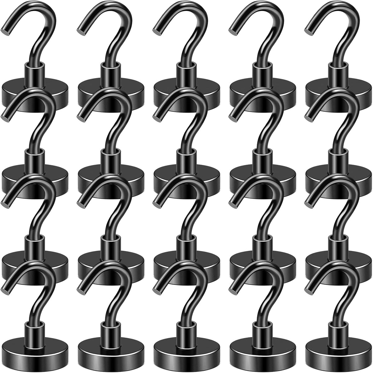 DIYMAG Black Magnetic Hooks, 50 LB Heavy Duty Magnet with Hook, 20 Packs Strong Rare Earth Neodymium Magnets for Hanging, Magnetics Hanger for Curtain, Home, Kitchen, Workplace