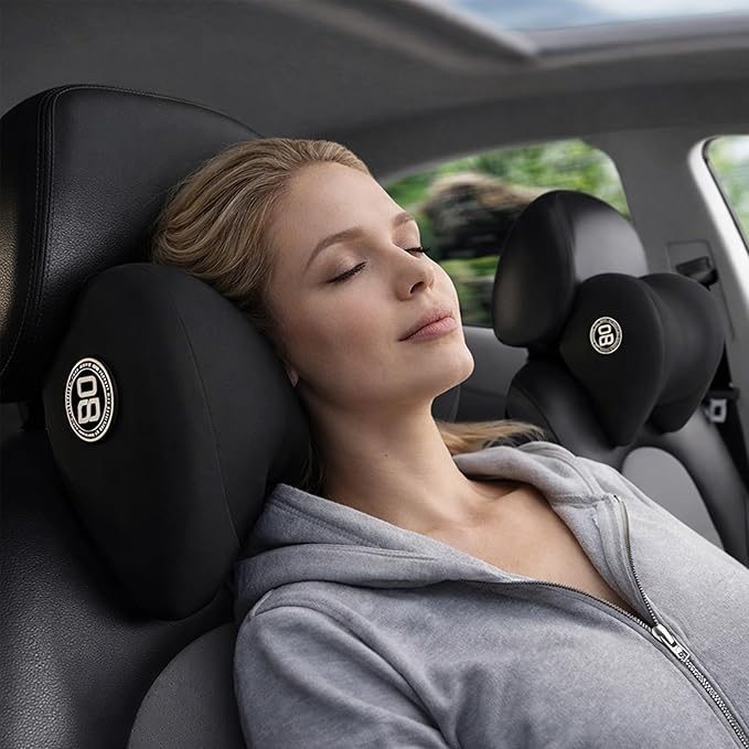 Super Cozy Car Headrest Pillow, 100% Memory Foam Car Neck Pillow with Adjustable Strap & Breathable Removable Cover, Ergonomic Design - Travel Pillow Car Pillow for Neck/Back Pain Relief(Black, 1PC)