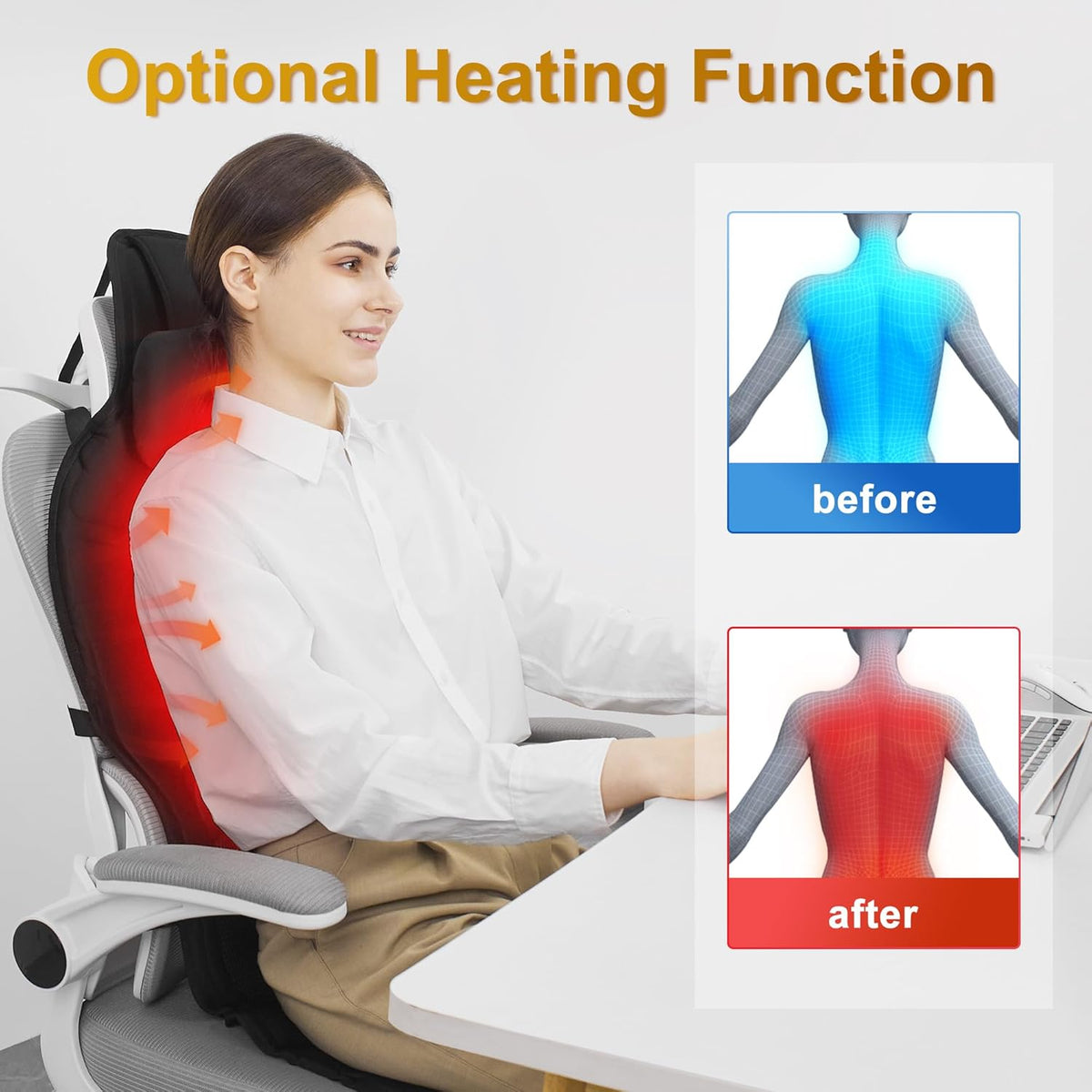 Back Massager with Heat for Pain Relief Deep Tissue, Portable Chair Massager Seat Cushion with Vibration Massage, Back Massage Chair Pad with Optional Cooling, Gifts for Dad Men Women Home Office Use