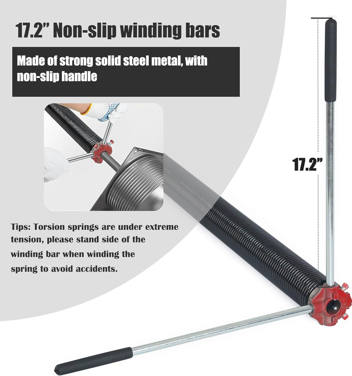 Garage Door Torsion Spring Set, Pair of 2" Electrophoresis Coated Garage Door Spring Replacement with 2 Non-Slip Winding Bars and Bearing, Minimum 16000 Cycles (.262x2x32")